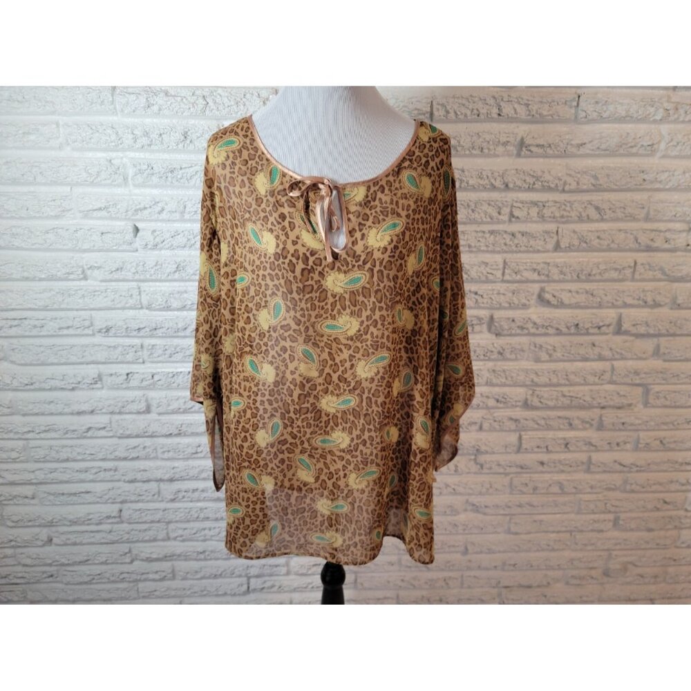 Cabernet Women Pajama Top 2X Plus Slit 3/4 Sleeve Tan Animal Print ANI65XE
